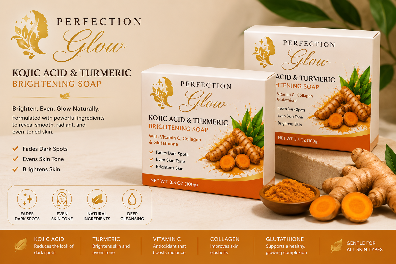 Perfection Glow Kojic Acid & Turmeric Brightening Soap