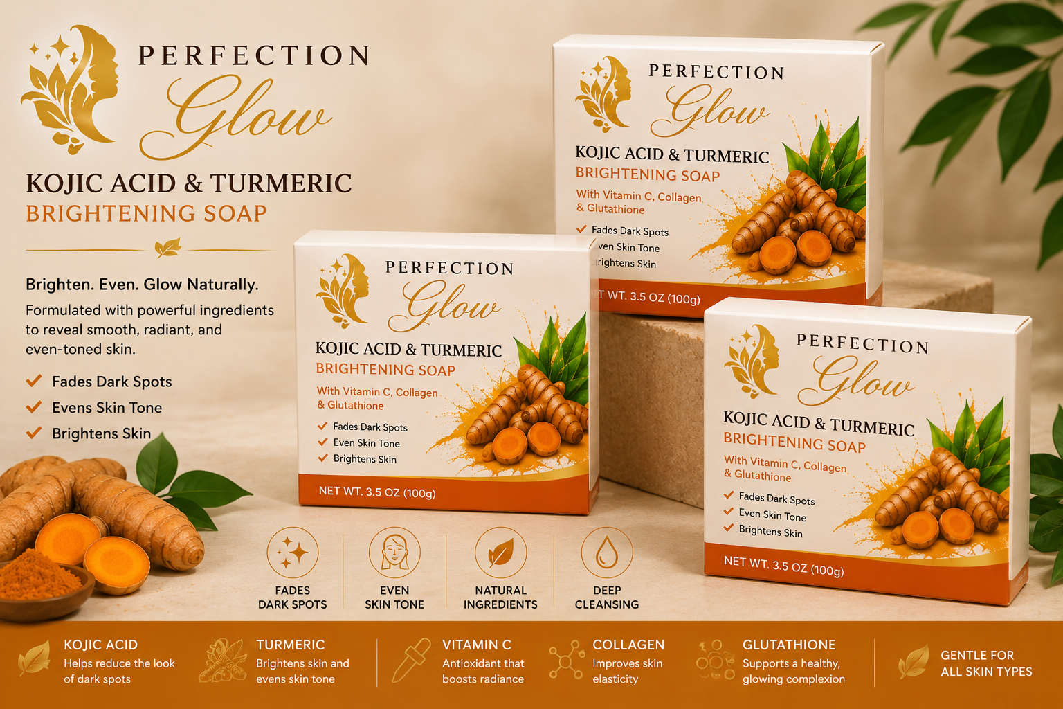 Perfection Glow Kojic Acid & Turmeric Brightening Soap